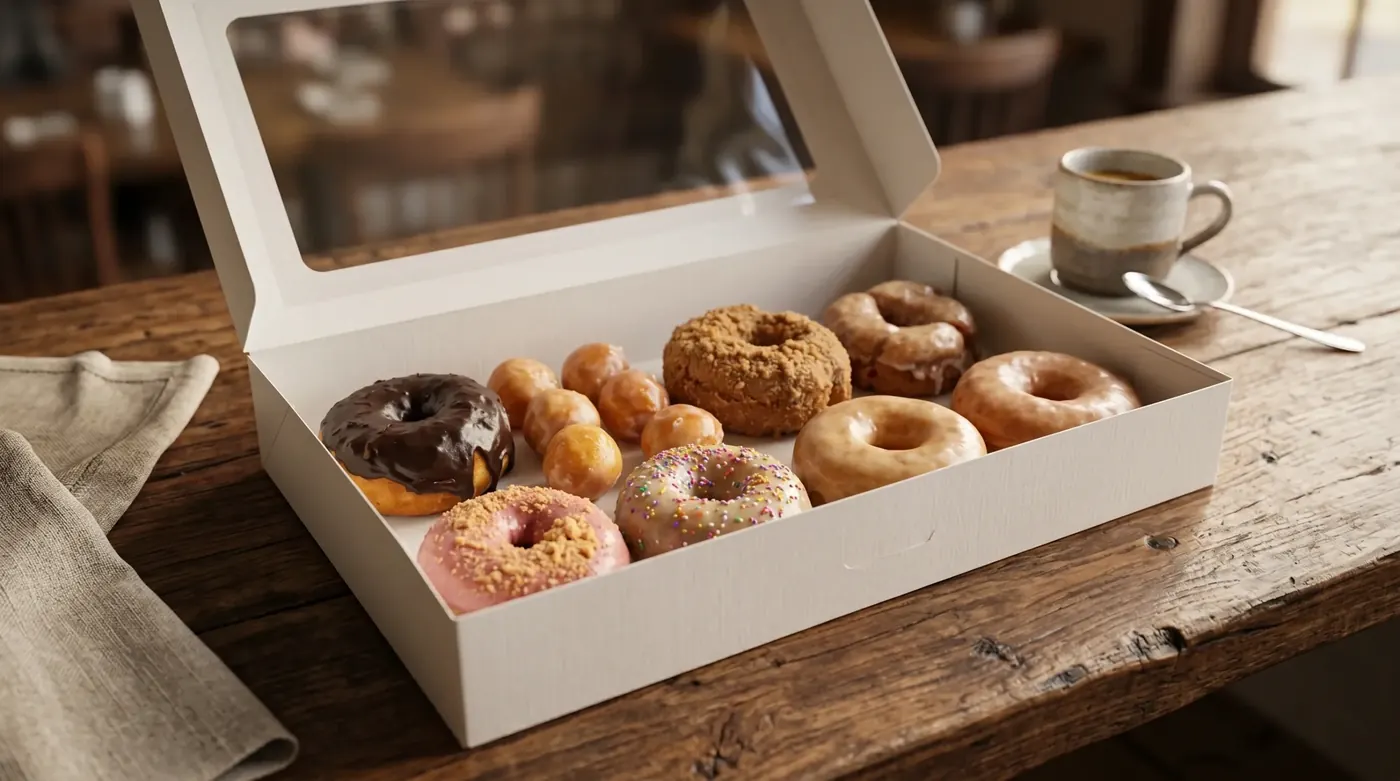 Boxed donut assortment with donut holes